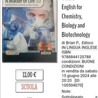 Libro in inglese di chimica biologia e biotecnolog