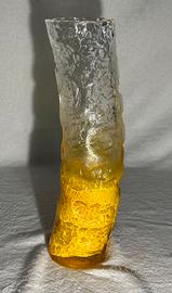 Vaso vintage in vetro giallo e trasparente 35 cm