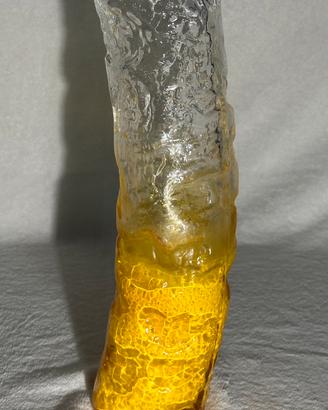 Vaso vintage in vetro giallo e trasparente 35 cm