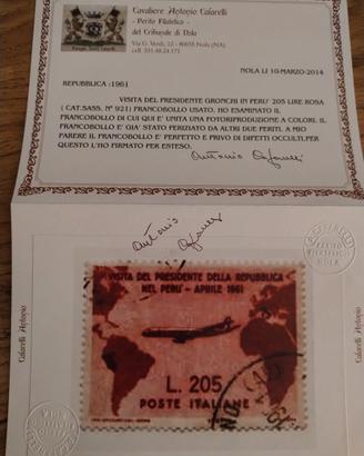 1961 SERIE GRONCHI ROSA TIMBRATO CERTIFICATO
