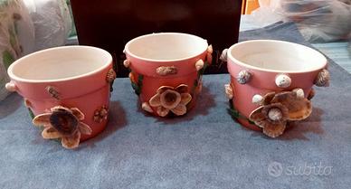 tris di vasi fiori artigianali 