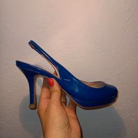 sandalo vernice blu con plateau N. 35, tacco 6 cm 