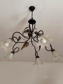 Lampadario 5 luci riccioli e foglie