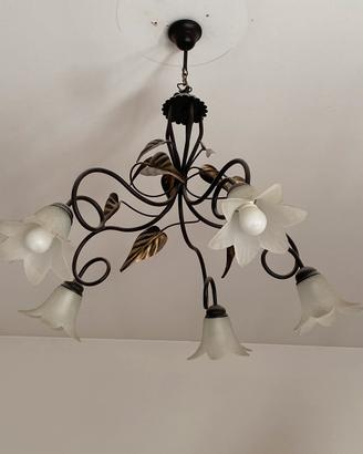 Lampadario 5 luci riccioli e foglie