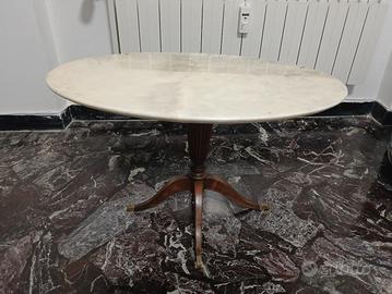 Tavolino ovale in vero marmo e legno