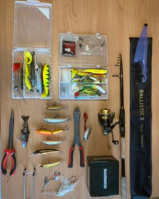 Canna spinning DAIWA e mulinello SHIMANO ed esche