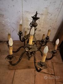 Lampadario  in ottone bronzato massiccio