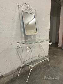 Consolle più specchio shabby chic in ferro battuto