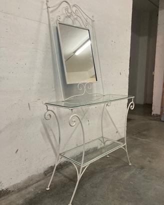 Consolle più specchio shabby chic in ferro battuto