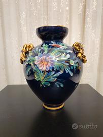 Vaso in ceramica blu e Oro -dipinto Vintage Anni ‘
