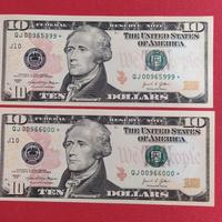 Nr.2 Banconote da10 Dollari USA FdS Serie 2021 J10
