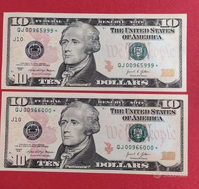 Nr.2 Banconote da10 Dollari USA FdS Serie 2021 J10