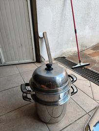 Pentola vaporiera inox a due livelli con coperchio