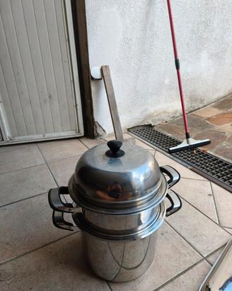 Pentola vaporiera inox a due livelli con coperchio