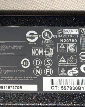 Alimentatore HP 65w 19 volt pc portatile laptop