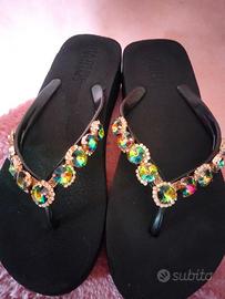 Ciabatte infradito nere da donna con strass N°39