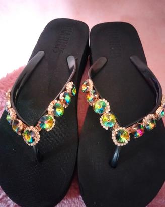 Ciabatte infradito nere da donna con strass N°39