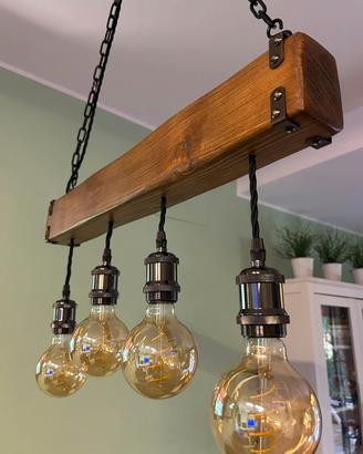 splendido lampadario in legno artigianale