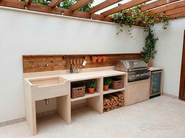 cucine da esterno - lavandini con piani laterali