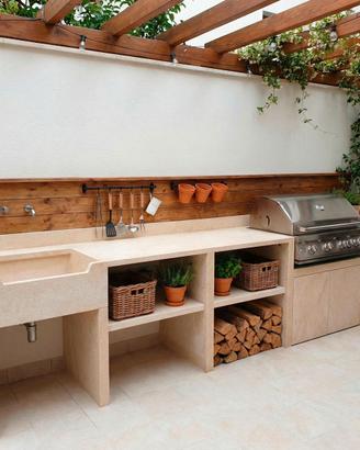cucine da esterno - lavandini con piani laterali