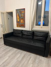 Divano letto 3 posti  in similpelle nero