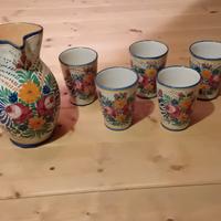 Caraffa ceramica Deruta con 5 bicchieri 