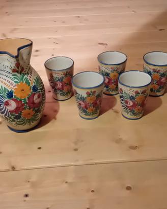 Caraffa ceramica Deruta con 5 bicchieri 