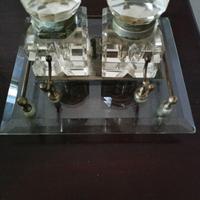 Calamaio doppio antico in cristallo e ottone 