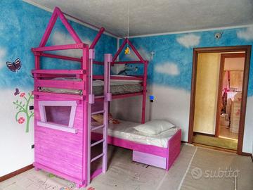Letto a Castello a Casetta in Legno fiabesco
