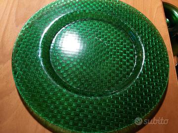 Set sottopiatti vetro verde lavorato