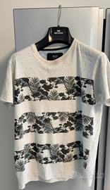 t-shirt inside bianca con stampa tropicale nera