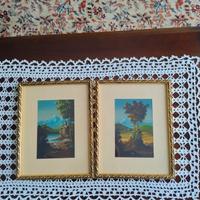 Coppia quadretti con cornice in legno lavorata 