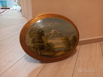 quadro con paesaggio dipinto su tavola bombato 