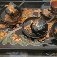 antico vassoio e tazze giapponese lacca 