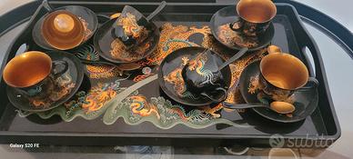 antico vassoio e tazze giapponese lacca 