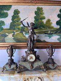 TRIS ANTICO DA CAMINO- Orologio e candelabri