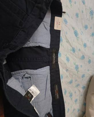 Pantaloni Chino Blu Navy Cotton & Silk Taglia 50