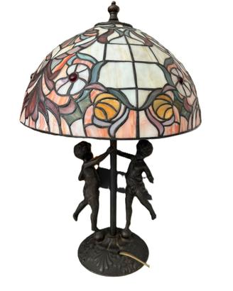 LAMPADA DA TAVOLO STILE TIFFANY CON BASE DECORATA