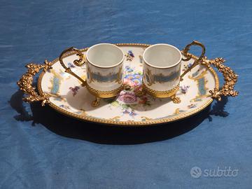Vassoio e Tazze in Porcellana Limoges 