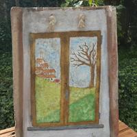 tegola dipinta con tempere ad olio