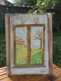 tegola dipinta con tempere ad olio