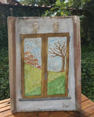 tegola dipinta con tempere ad olio