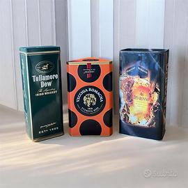 Set 3 scatole di latta da collezione per alcolici