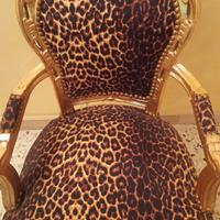 Coppia Sedia Poltrona Oro Dorato Leopardato