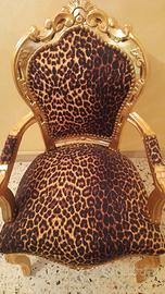 Coppia Sedia Poltrona Oro Dorato Leopardato