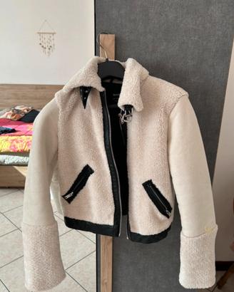 Giacca biker donna in teddy effetto montino