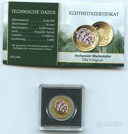 MONETA ORO 999 COCCINELLA PORTA FORTUNA WILDLIFE N