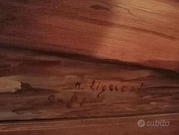 Quadro antico olio su tela con cornice dorata 70x5