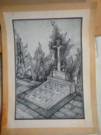 2 antichi disegni a matita e pastello anni '30