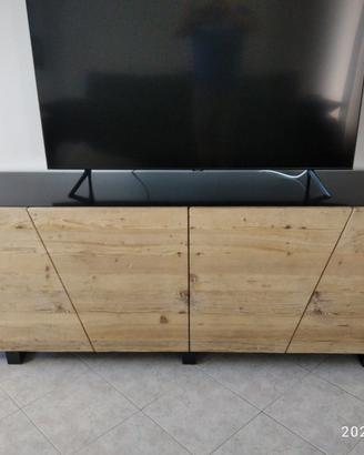 credenza in legno abete vecchio con lamiera ferro